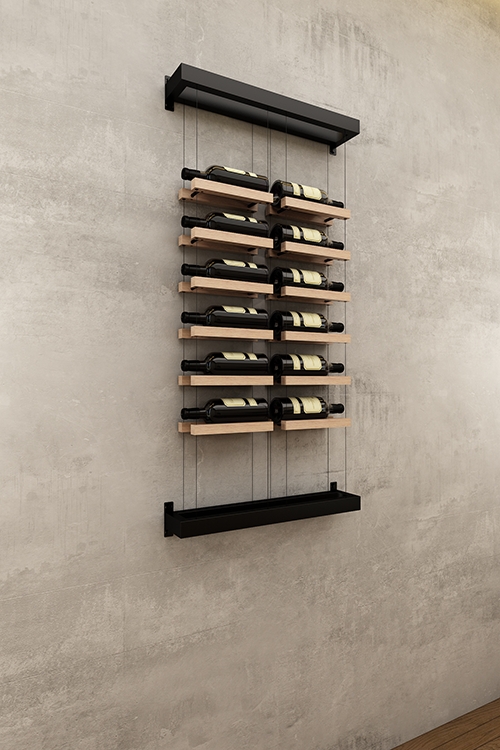 Oak and Metal Cable Wine Rack Floating Double Column Buoyant System