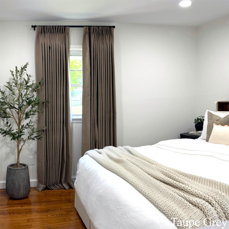 Oatmeal Pinch Pleat Curtains, Linen Texture, Floor Length Blackout