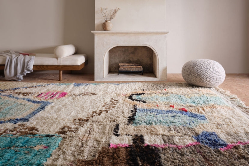 Off-White Moroccan Shag Area Rug Linear Pattern High Pile Cozy