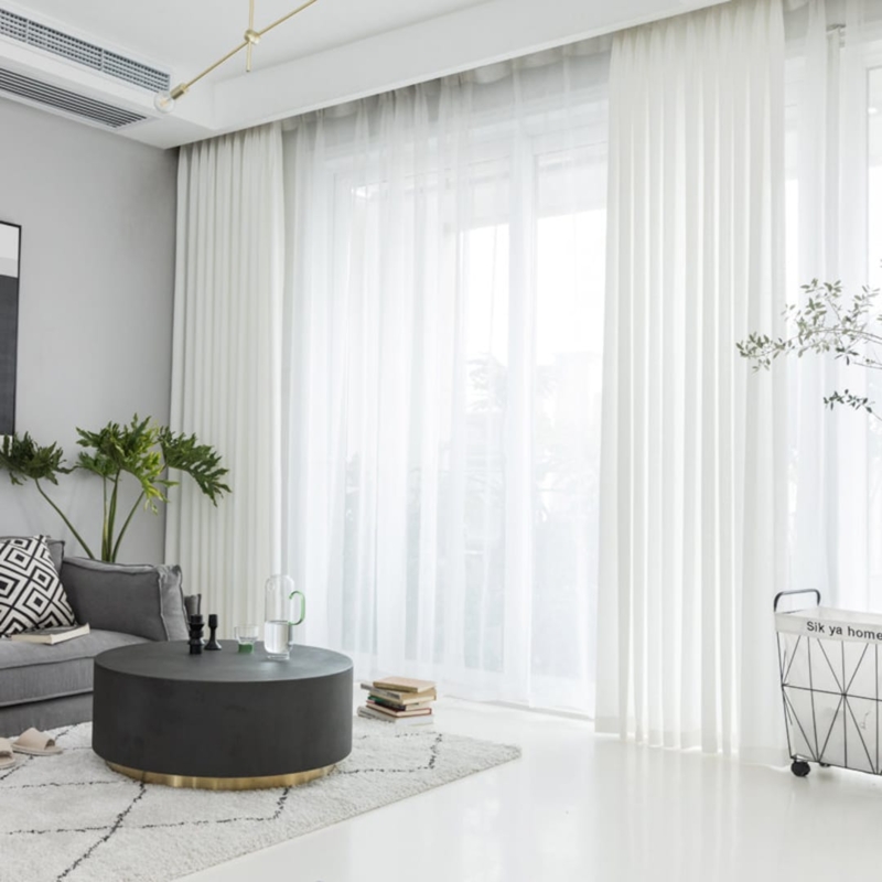 Off-White Pinch Pleat Linen Curtains Tailored Drapes