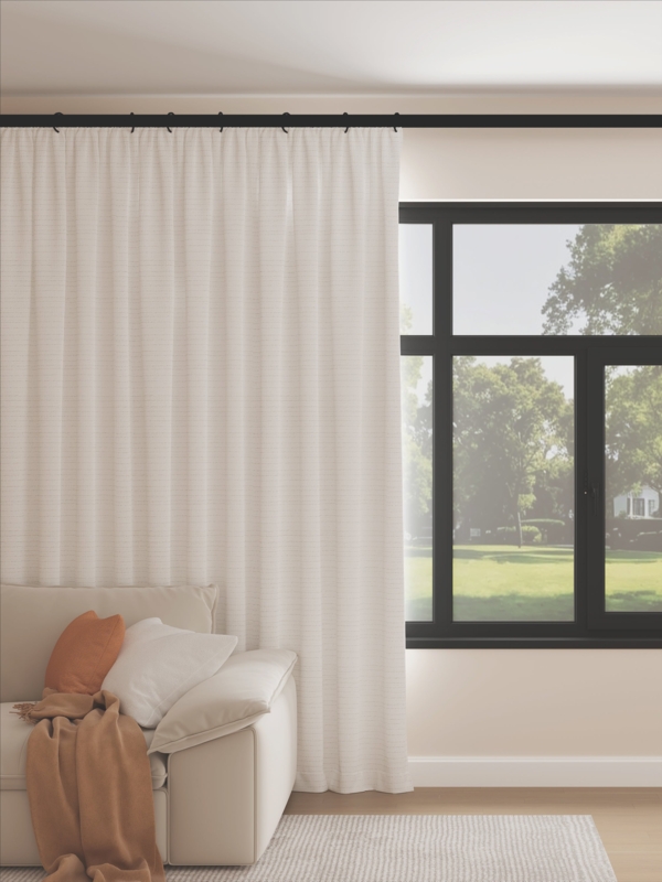Off-White Pleated Curtains Floor-Pooling Linen Drapes