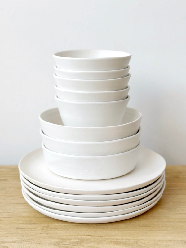Organic Edge Tableware Plates, Creamy White Matte Irregular Form.