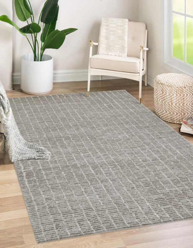 Organic Modern Area Rug, Earthy Brown Tufted Geometric Pattern