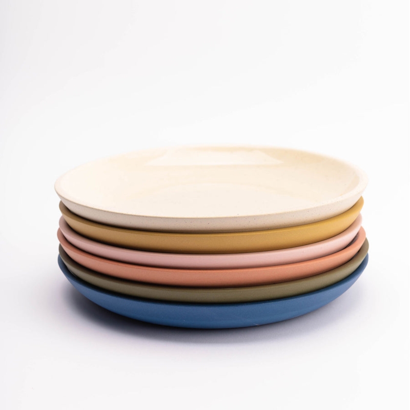 Organic Rim Dinner Plates, Matte Finish Navy and Muted Pink Low Profile.