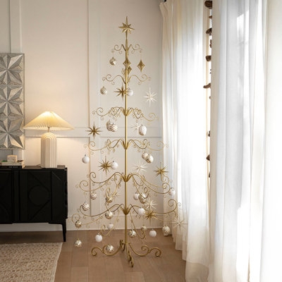 Ornament Display Stand Wrought Iron Tree Shape with Star Topper