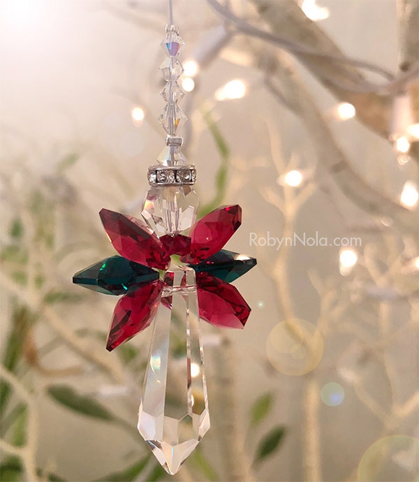 Ornament: Faceted Crystal Angel Silhouette with Iridescent Finish