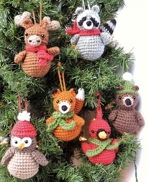 Ornament Set: Crochet Amigurumi Woodland Animals, Artisanal Decor