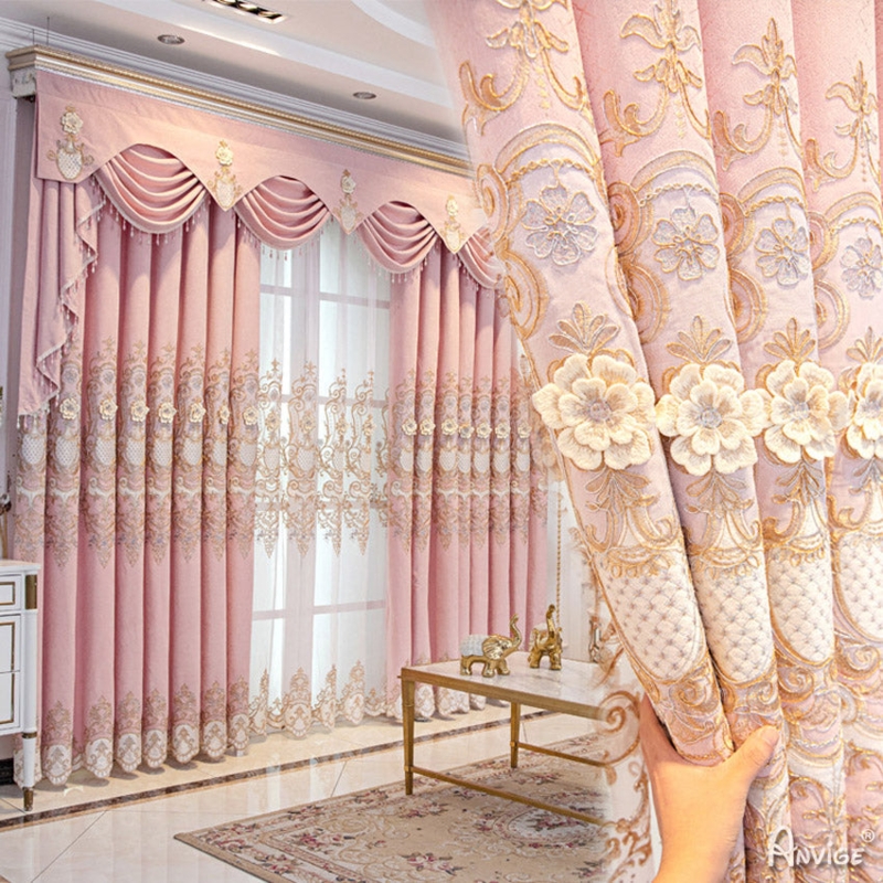 Ornate Curtains with Valance & Tassel Tiebacks, Traditional European Window Treatments