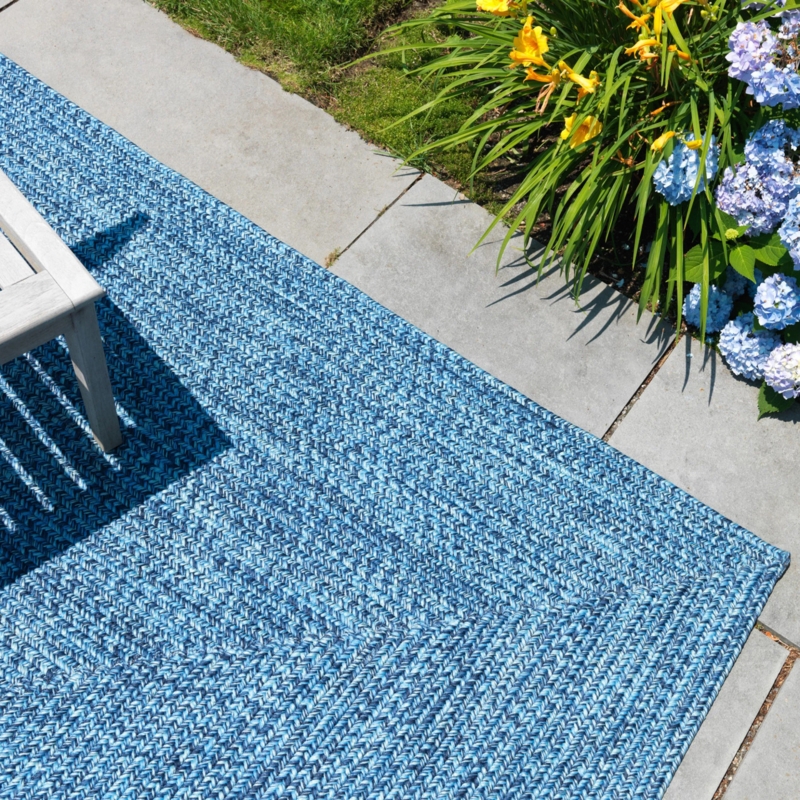Outdoor Area Rug Light Blue Braided Construction Coastal Style