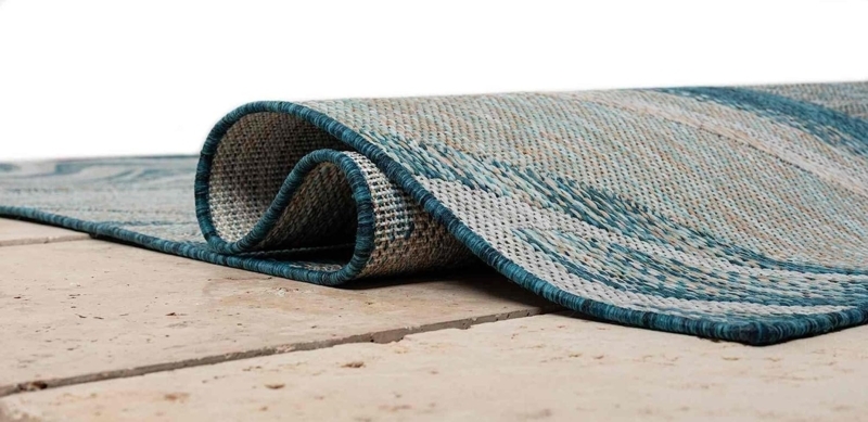 Outdoor Rug Abstract Blue Ocean Wave Pattern for Coastal Patio