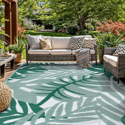 Outdoor Rug with Monstera Leaf Motif, Tropical Monstera Leaf Outdoor Rug