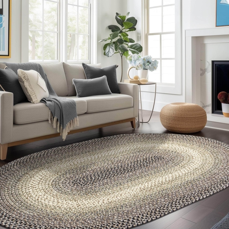 Oval Farmhouse Area Rug Braided Charcoal Gray Traditional