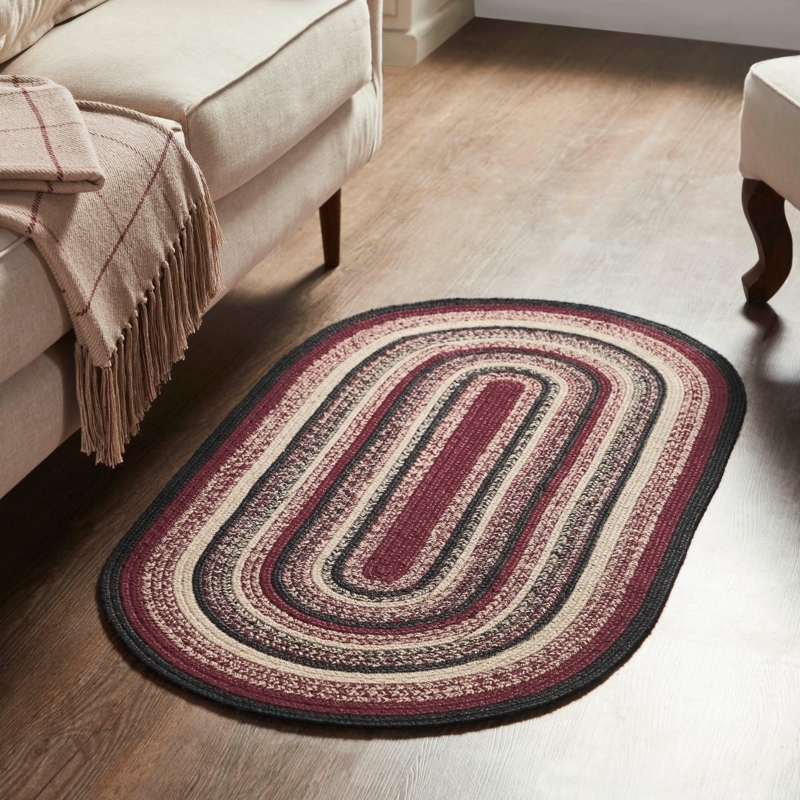 Oval Jute Area Rug Braided Black Border Primitive Country