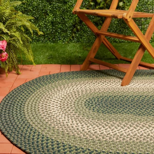Oval Kitchen Area Rug Braided Forest Green Tan Farmhouse