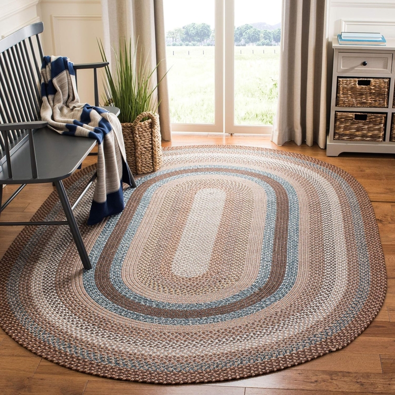 Oval Rustic Area Rug Braided Brown Handmade Country Style