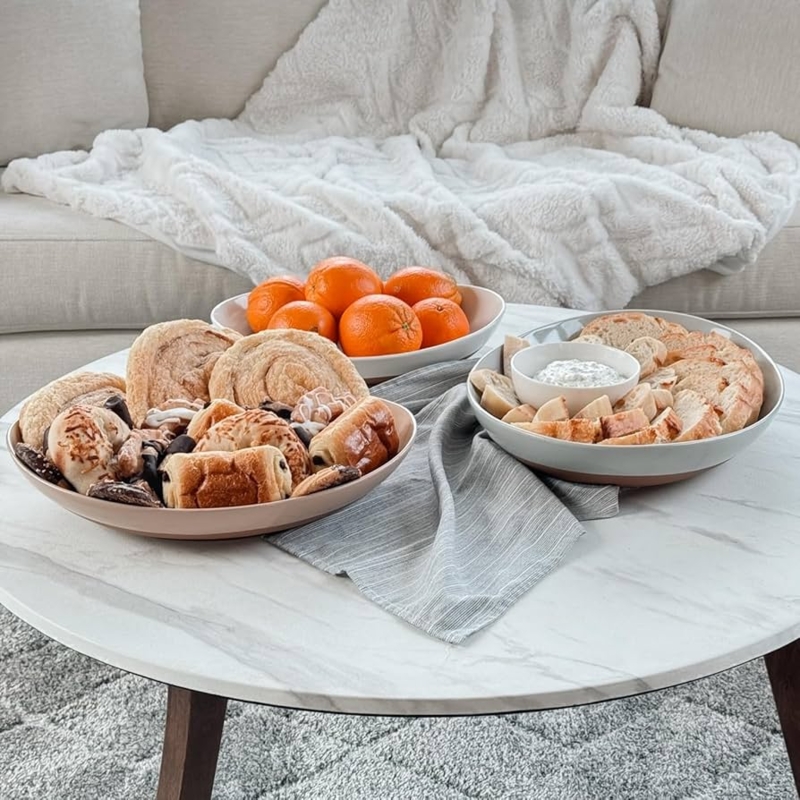 Oval Serving Bowls with Speckled Finish and Spiral Texture