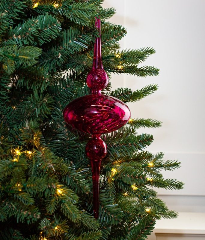 Oversized 15 Inch Pearlescent Pink Glass Finial Ornament Set with Gold