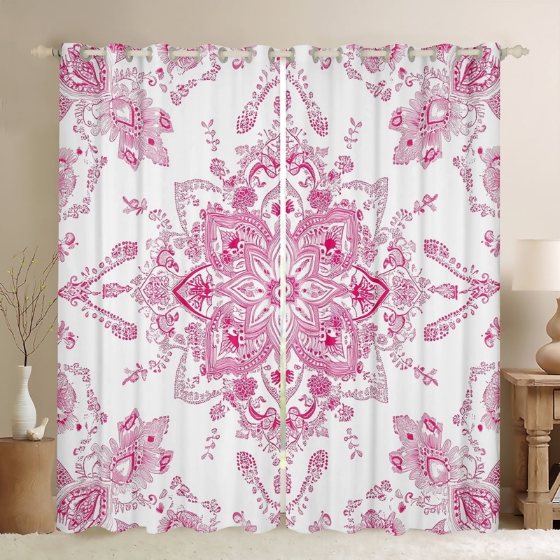 Oversized Botanical Print Window Curtains Dark Background Grommet Boho Decor