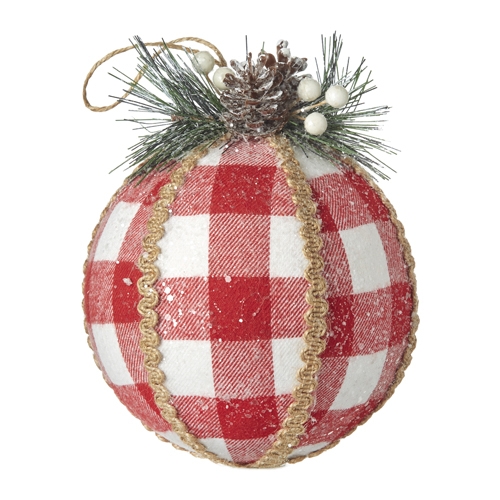 Oversized Christmas Ornament: Ball Shape with Mixed Media Pinecone Topper.