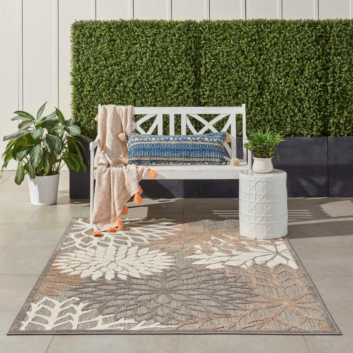 Oversized Floral Area Rug Beige High-Low Weave Coastal