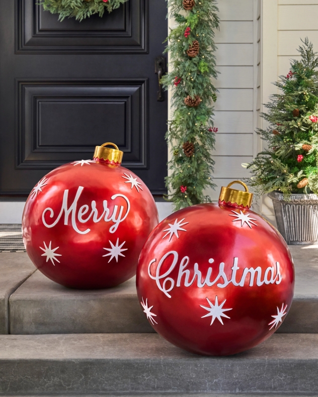 Oversized Ornaments High Gloss Red Lawn Display Traditional Holiday