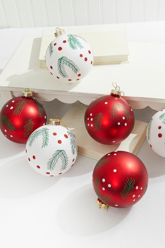 Oversized Red and White Ornaments, Candy Cane Stripes and Glitter Snowflakes