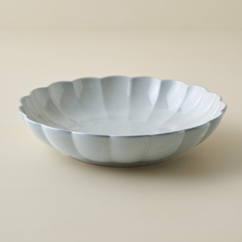 Oversized Serving Bowl Scalloped Edge Stone Like Matte Speckled
