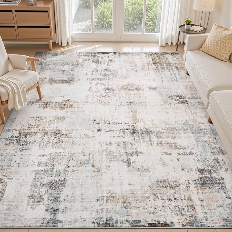 Painterly Area Rug, Contemporary Neutral Grey Abstract Pattern
