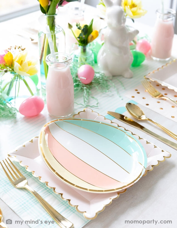 Paper Plates Egg Shape with Gold Foil Patterns for Holiday Tableware