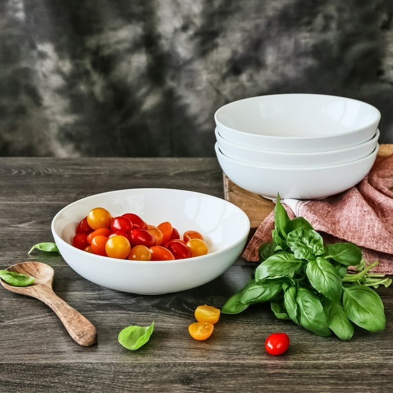 Pasta Bowl Set Porcelain Shallow Stackable, Minimalist