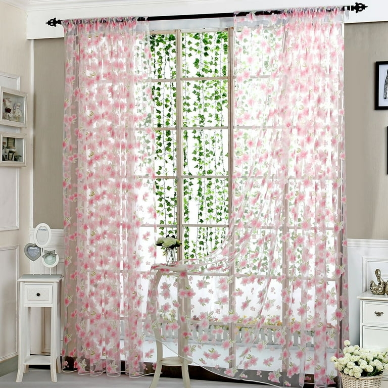 Pastel Botanicals Sheer Curtain Rod Pocket Large-Scale Floral Airy Window Decor