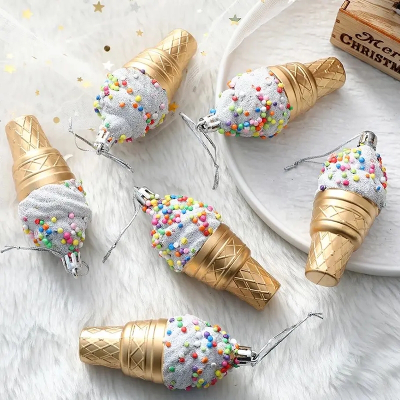 Pastel Ice Cream Shapes Christmas Ornaments Glitter