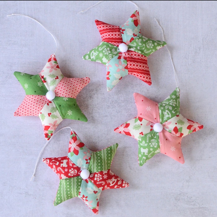 Patriotic Patchwork Star Fabric Ornament with Button Detail