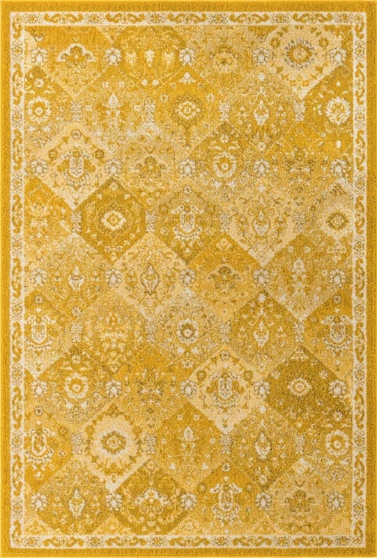 Patterned Area Rug Mustard Yellow Navy Botanical Scrolling Vintage
