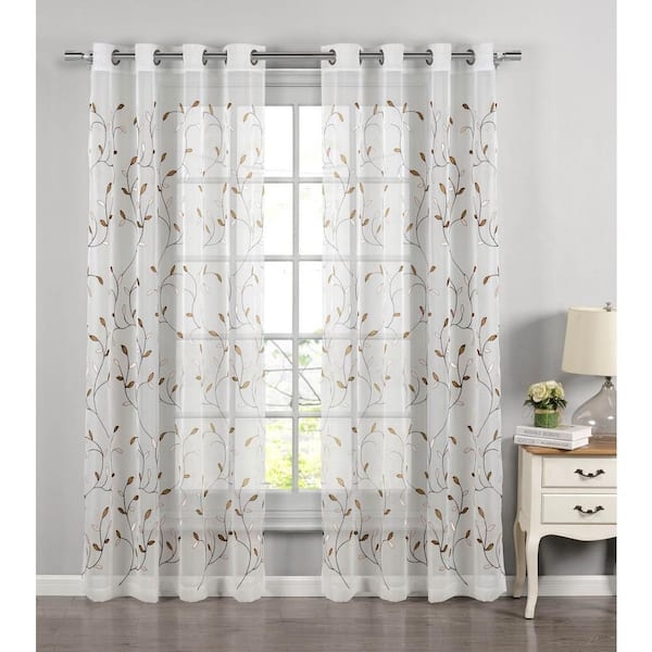 Patterned Curtains Brown Beige Moroccan Trellis Sheer Grommet Panels (74 chars)