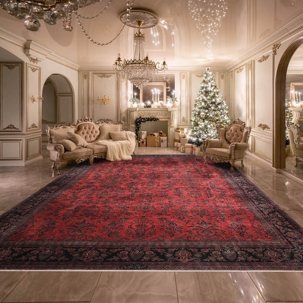 Persian Traditional Area Rug Orangey Red Medallion