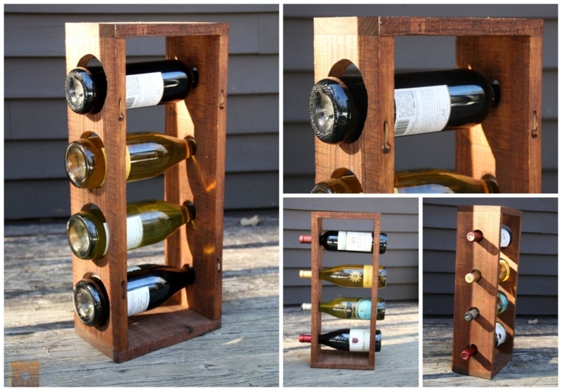 Personalized Wine Rack Artisanal Wood Bottle Neck Holders Stemware