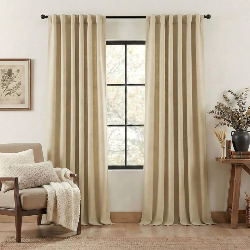 Pinch Pleat Curtains Oatmeal Linen Look Room Darkening Thermal Insulated