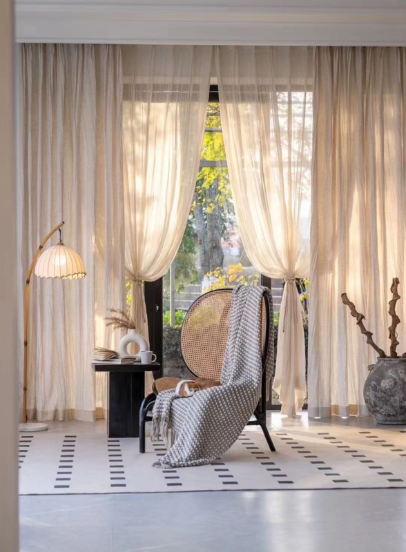 Pinch Pleat Drapery Oatmeal Textured Stripe Floor to Ceiling Curtains (75 chars)