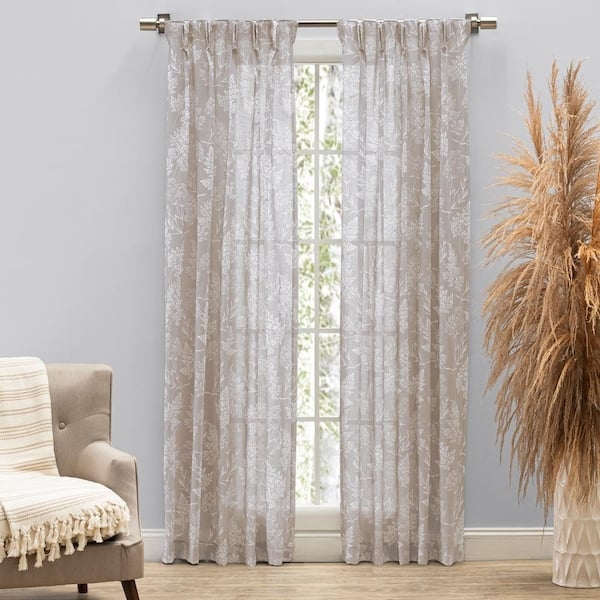 Pinch Pleat Wildflower Sheer Curtains Linen-like Fabric