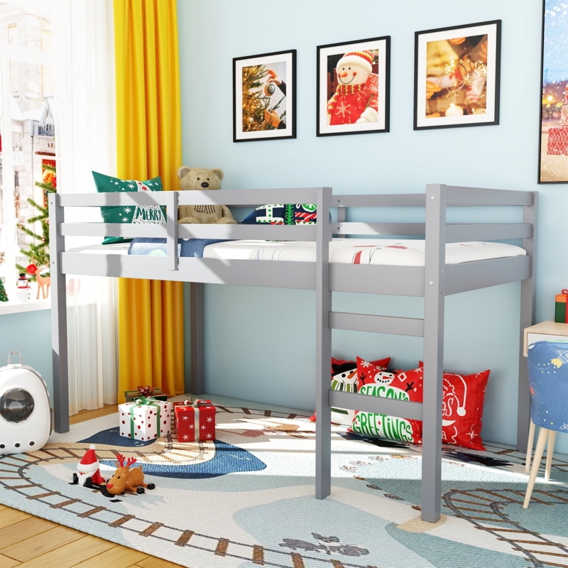 Pink Loft Bed with Built-In Desk and Open Shelving