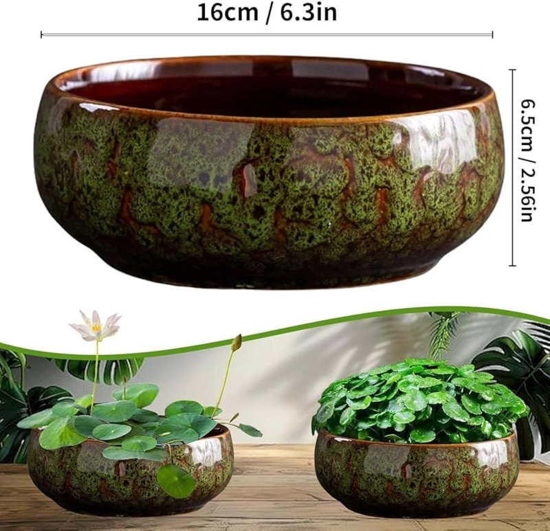 Planter Ceramic Lotus Form Teal Glaze Scalloped Edge Zen Succulent Bowl