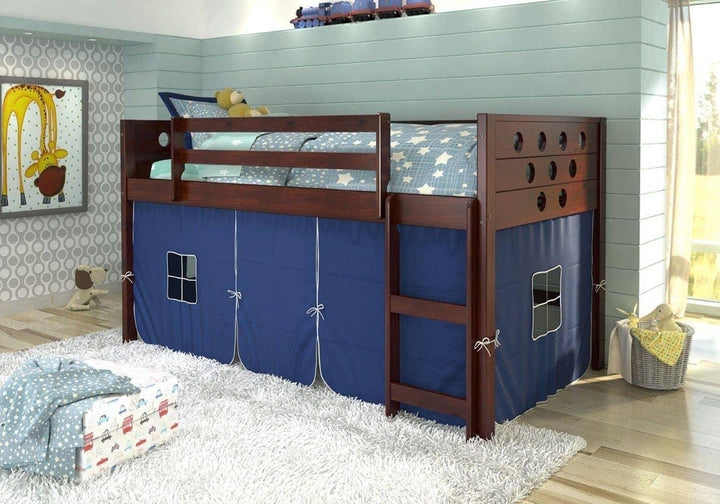 Playful Loft Bed with Underbed Tent, Integrated Slide, White Frame