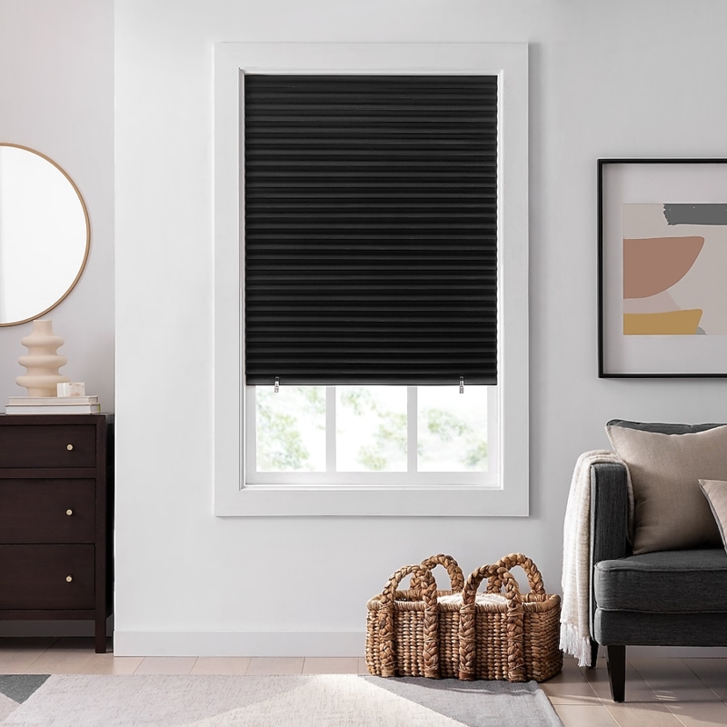 Pleated Shade Black Accordion Fold Cordless Blackout Window Blinds