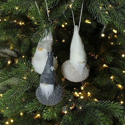 Plush Gnome Christmas Ornaments Gray Cream Set