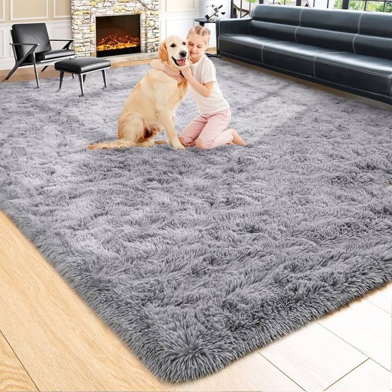 Plush Grey Shaggy Area Rug for Cozy Bedroom & Nursery Floors