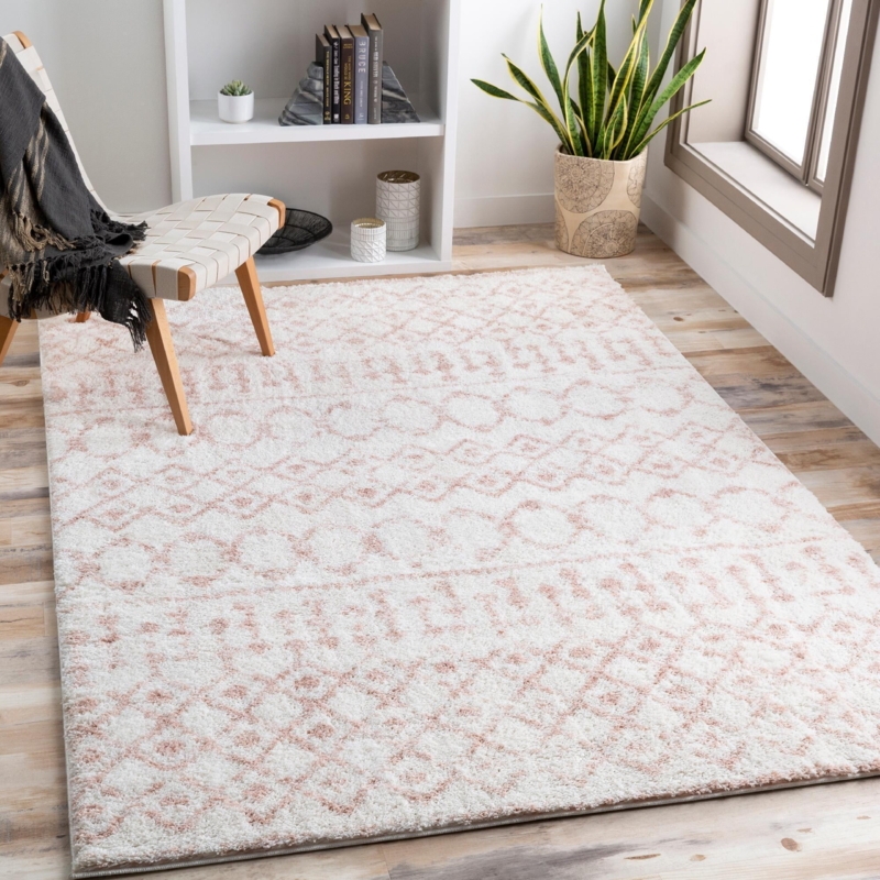Plush High Pile Shag Area Rug Geometric Trellis Decor