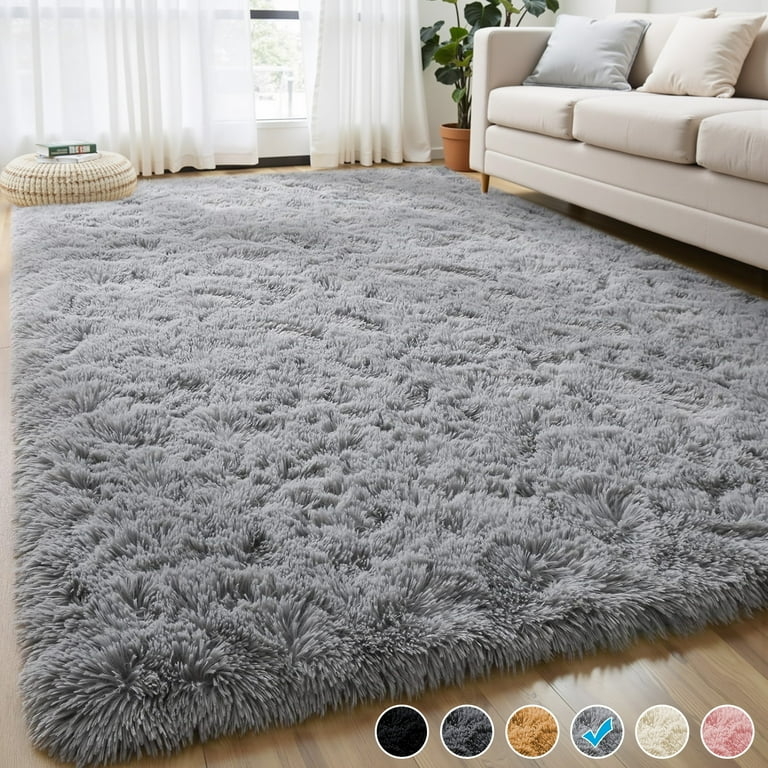 Plush Light Gray Shag Rug Minimalist Area Rug Styling Soft Pile