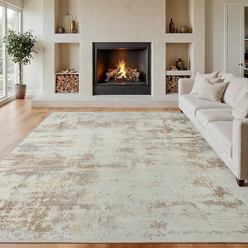 Plush Shaggy Area Rug, Organic Pattern with High-Pile Texture