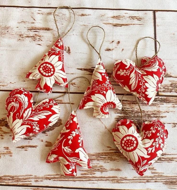 Poinsettia Fabric Ball Ornaments with Jute Twine